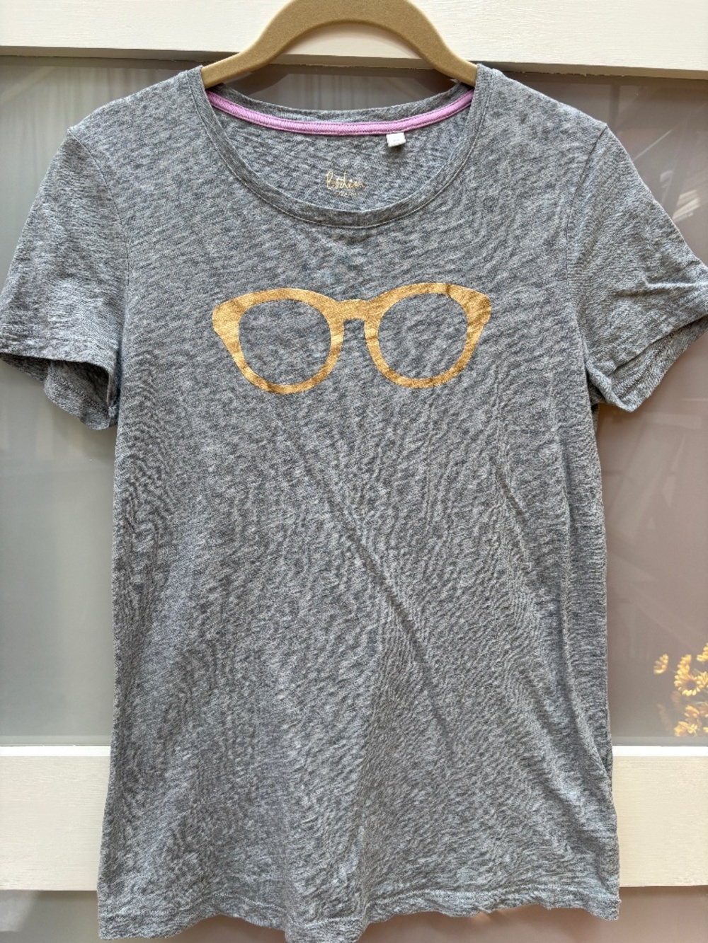 XS Boden Quirky Gold Glasses T-shirt Tee